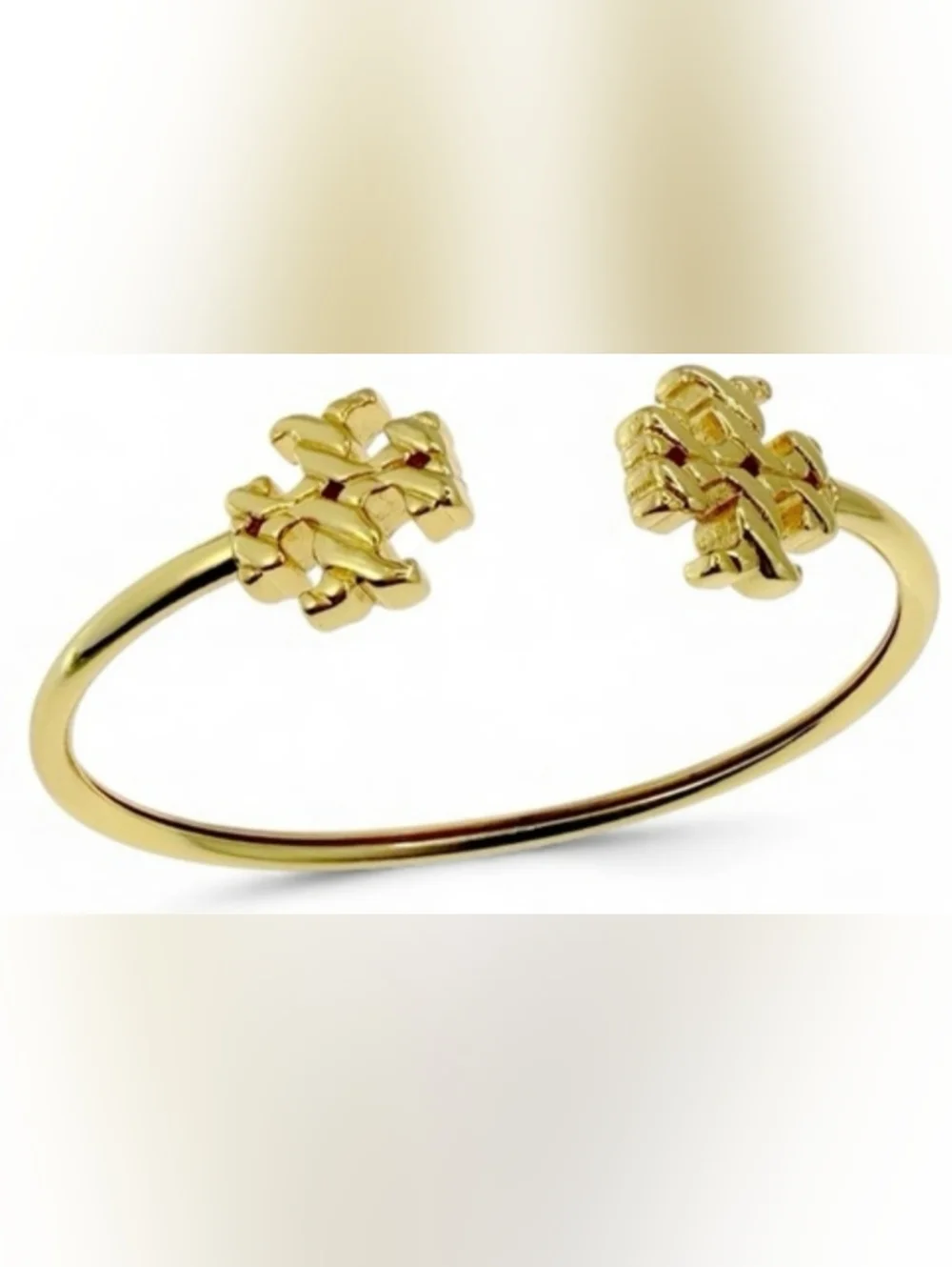 Tory Burch Gold Open Cuff Bracelet with Logo Ends
